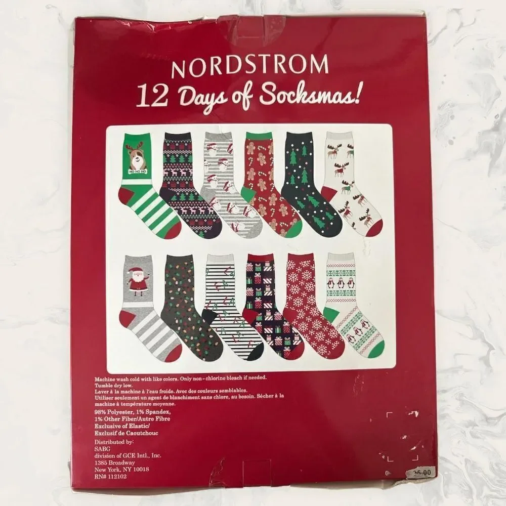 NWT Nordstrom Kids Crew Socks - 12 Days Of Socksmas 12-Pack Multi Size 7-9 ( sho